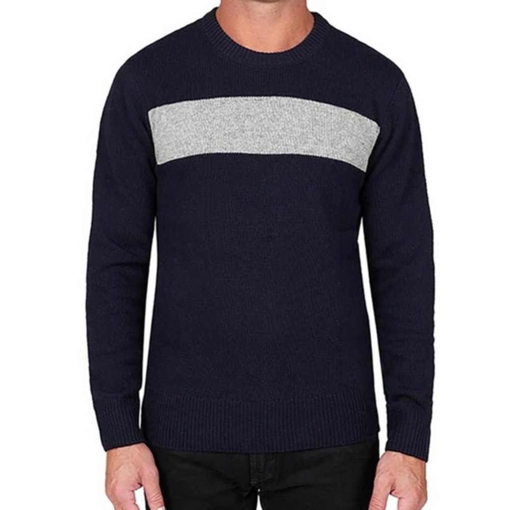 Slate & Stone Stripe Sweater Navy Blue Grey L